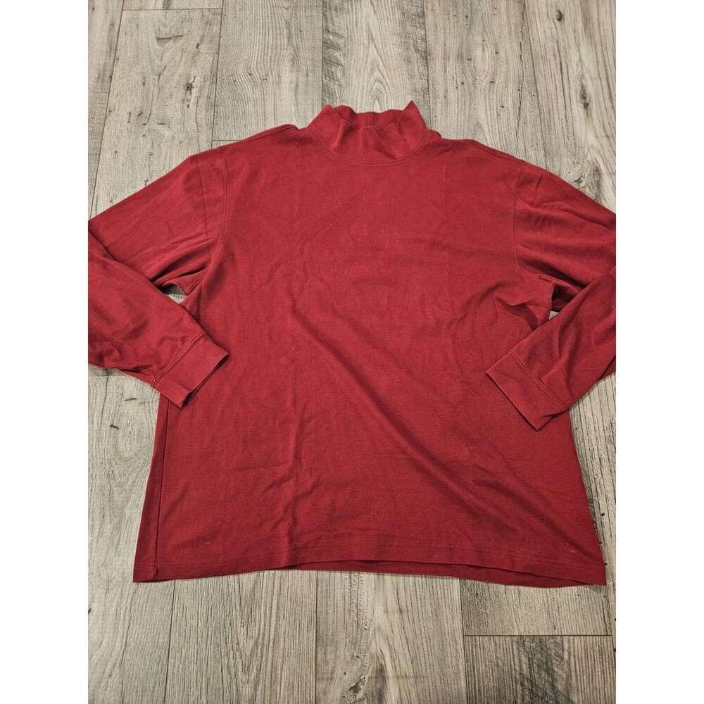 LL Bean Mock Neck Shirt Red Size XL Long Sleeve